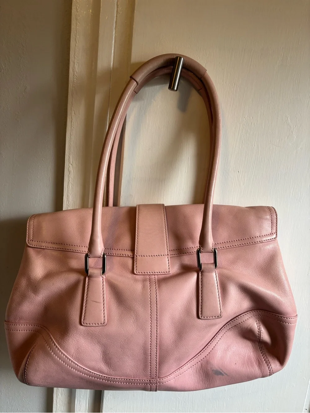 Coach Pink Leather Soho Hamptons Shoulder Bag with Buckle Detail